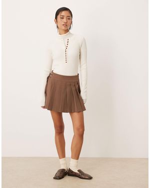 Mango Tailored Pleated Mini Skirt - Natural