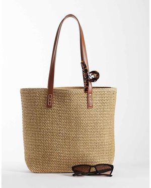 Glamorous Tote Tas Van Raffia - Naturel