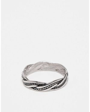 ASOS Waterproof Stainless Plaited Ring With Burnished Engraved Design - White