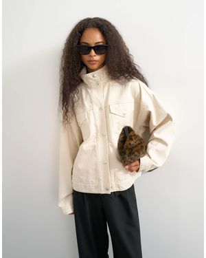 TOPSHOP Funnel Neck Denim Jacket - Natural