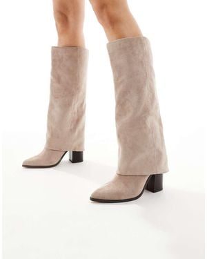 London Rebel Elena Fold Over Knee Boots - Natural