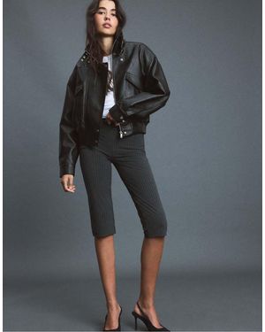 Stradivarius Cropped Leather Effect Jacket - Grey