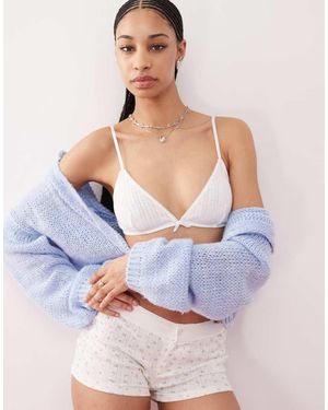 Monki Sujetador Sin Aros Triangular Con Lazo Pequeños De Punto Pointelle Mix And Match De - Azul