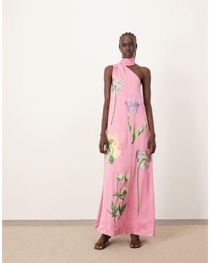 ARRANGE Botanical Floral Embroidered One Shoulder Maxi Dress - Pink