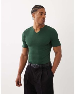 ASOS Geribbelde Muscle Fit T-Shirt Met Inkeping - Groen