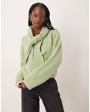 Neon Rose Scarf Detailed Cardigan - Green
