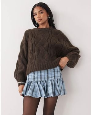 Monki Boxy Cable Knit Sweater - Brown