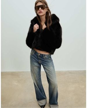 Stradivarius Faux Fur Jacket - Black