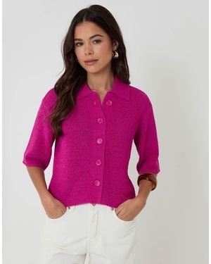 Threadbare Knitted Yarn Button Up Polo Shirt - Purple