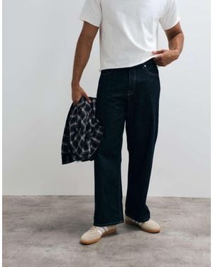 Jack & Jones Vaqueros Dave De Corte Ancho En Lavado Raw Con Pespuntes En Contraste-Azul