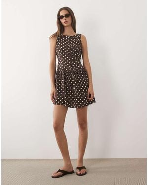 Brave Soul Slash Neck Button Down Dropped Waist Mini Dress - Natural
