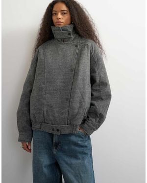 TOPSHOP Funnel Neck Wool Belted Bomber Jacket - Grey