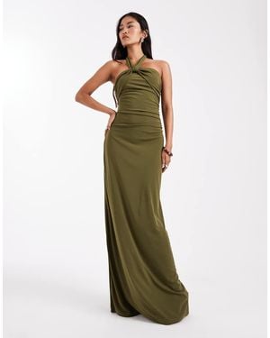 Six Stories Bridesmaids Stretch Halter Neck Maxi Dress - Green