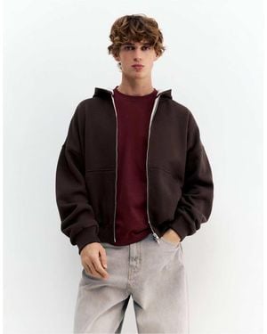 Pull&Bear Hoodie With Zip And Graphic - Red