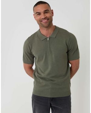 Threadbare Quarter Zip Knitted Polo - Green