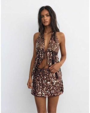 Pull&Bear Minirok Met Lovertjes - Bruin