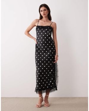 Nobody's Child Betsi Satin Lace Trim Midi Dress - Black