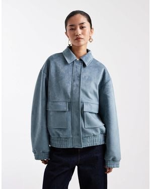 Miss Selfridge Faux Suede Bomber Jacket - Blue