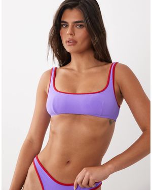 ASOS Mara Towelling Mirissa Scoop Crop Bikini Top With Contrast Binding - Purple