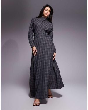 DASKA High Neck Batwing Gathered Waist Maxi Dress - Blue