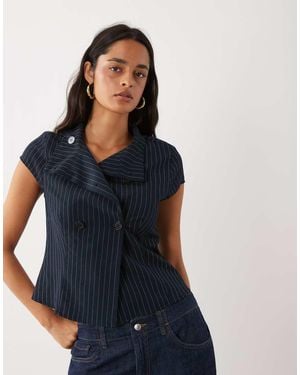 Gina Tricot Funnel Neck Shirt - Blue