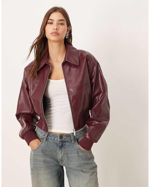 Calvin Klein Chaqueta Bomber Burdeos De Cuero Sintético De -Rojo