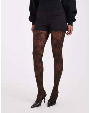 Lindex 40 Denier All Over Floral Lace Tights - Black