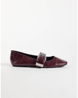 ASOS Lotus Buckle Detail Mary Jane Ballets - Purple