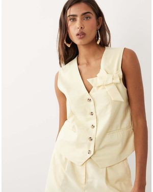 Vila Elegant Gilet Van Linnenmix Met Strikdetail - Naturel