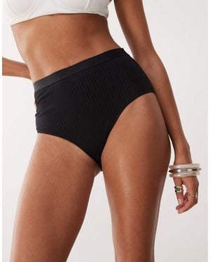 Monki Ribbed High Waist Briefs - Black
