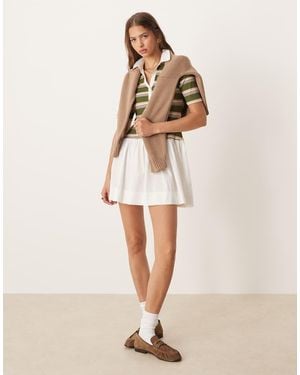 ASOS Hybride Gestreepte Mini Polojurk Met Korte Mouwen - Naturel