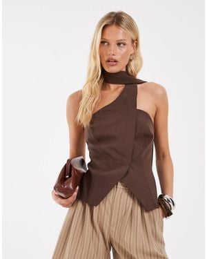 ASOS Bandeau Vest With Wrap Neck Scarf Detail - Brown