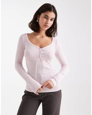 Hollister Long Sleeve V Neck Button Detail Top - White