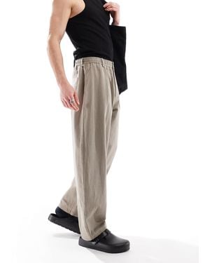 Bershka Linen Balloon Tailored Pants - Black