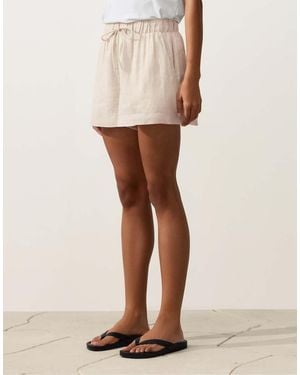 Oysho 100% Linen Mid-rise Shorts - Natural