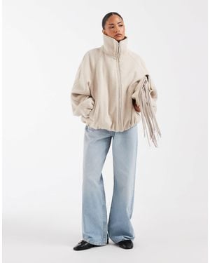 ASOS Asos Design Petite Funnel Neck Bubble Hem Jacket With Wool - Natural