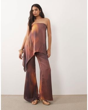 Missy Empire Cotton Satin Wide Leg Pants Co-Ord - Brown