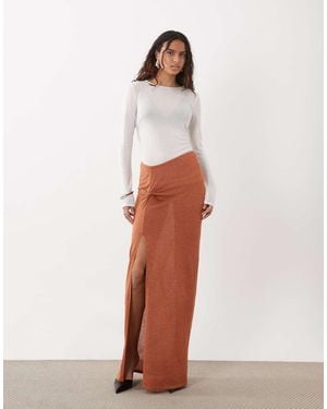 Miss Selfridge Glittergebreide Maxi-Rok Met Gedraaid Detail - Wit