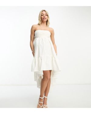 ASOS Bandeau Ruched Wrap Asymmetric Hem Midi Dress With Fringing in White Lyst UK