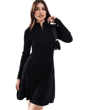 ONLY Quarter Zip Structured Knit Midi Dress - Black