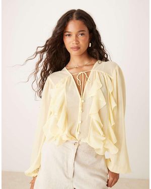 ASOS Chiffon Ruffle Longline Blouse - Natural