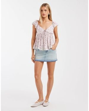 Hollister Y2k Mini Denim Skort With Frayed Hem - Blue