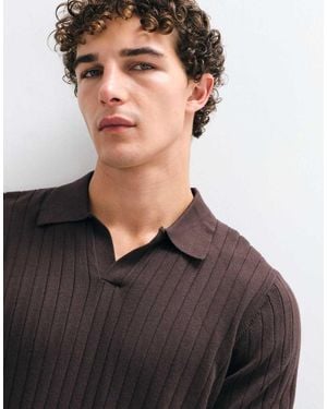 Gap Ribbed Johnny Collar Knitted Polo - Grey