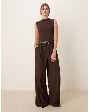 Mango 2 In 1 High Neck Sleeveless Tailored Jumpsuit In - Natural