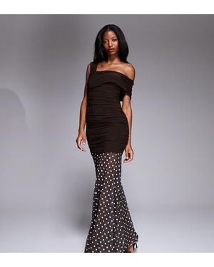 Kaiia Exclusive Double Layered Slinky Asymmetric One Shoulder Sheer Hem Maxi Dress - Multicolour