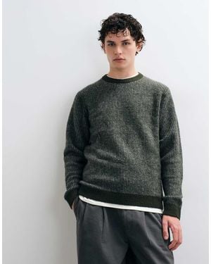 Jack & Jones Premium Geribbelde Gebreide Trui Met Bosgroene Streep - Grijs