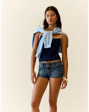 Bershka Denim Mini Shorts - Blue