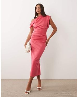 ASOS Asymmetric Off Shoulder Midi Dress - Pink