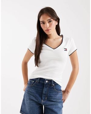 Tommy Hilfiger Badge Logo Slim Fit V-neck T-shirt - White