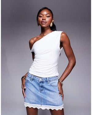 Princess Polly Denim Lace Trim Mini Skirt - Blue